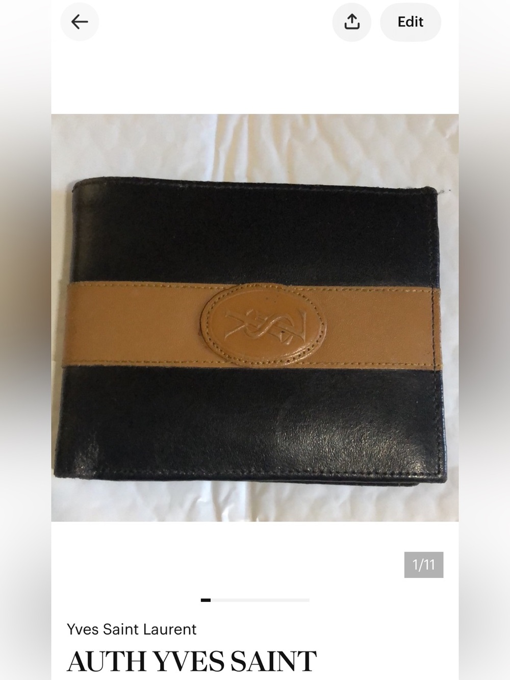 AUTH YVES SAINT LAURENT MEN'S BLACK BROWN LEATHER BI-FOLD WALLET/COIN/CARD/BILLS